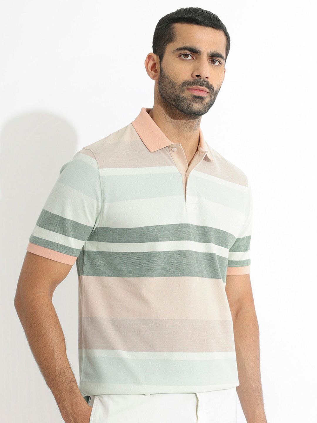 RARE RABBIT Men Rings-4 Slim Fit Solid Pure Cotton Polo Collar T-Shirt