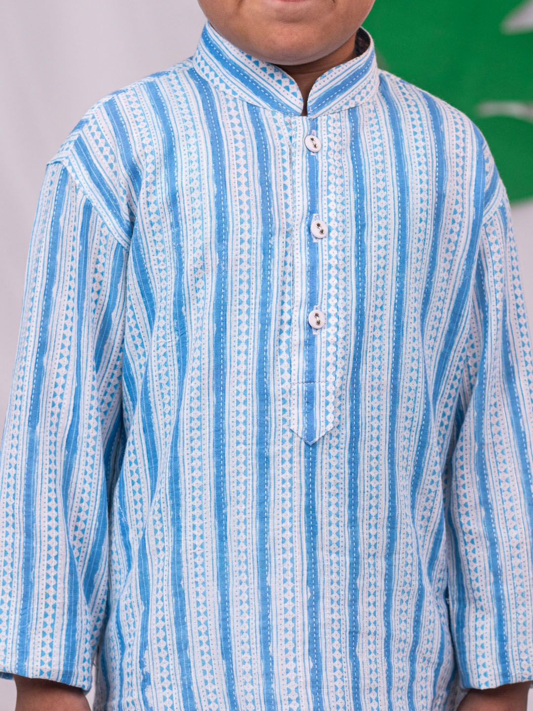 VASTRAMAY Boys Striped Regular Kantha Work Pure Cotton Kurta with Pyjamas