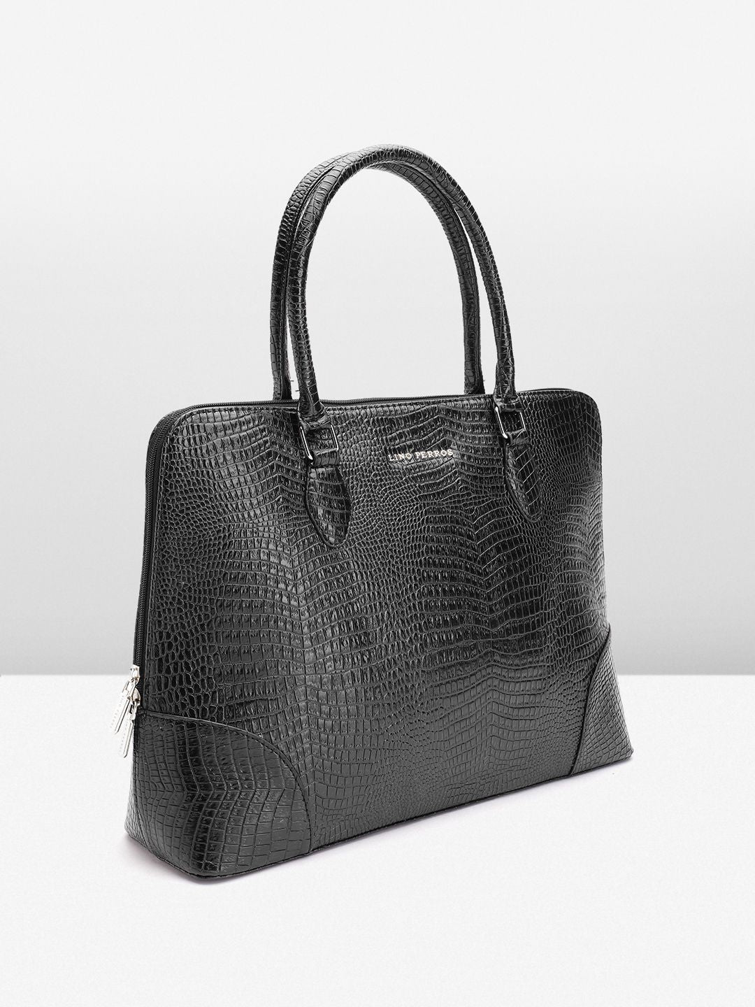 Lino Perros Women Croc Textured Structured Laptop Shoulder Bag