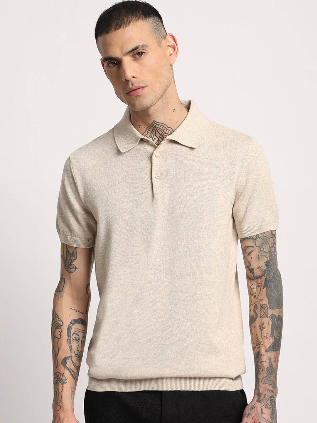 THE BEAR HOUSE Men Solid Regular Fit Cotton Polo Collar T-Shirt