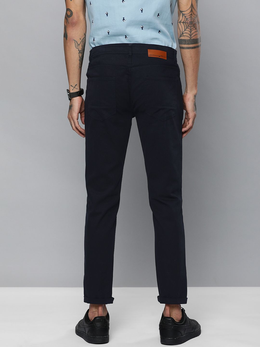The Indian Garage Co Men Navy Blue Slim Fit Solid Chinos