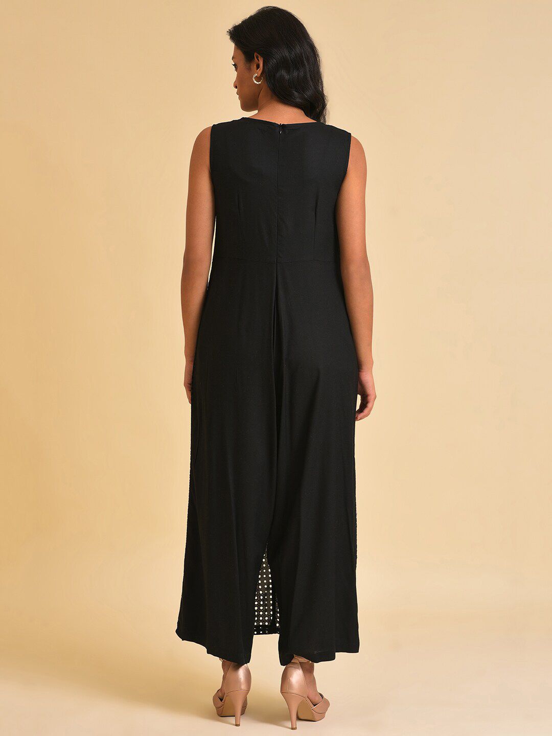 W Black schiffli Pure Cotton Basic Jumpsuit