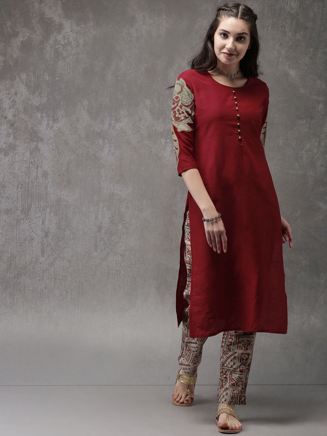 Anouk Women Red Solid Straight Kurta