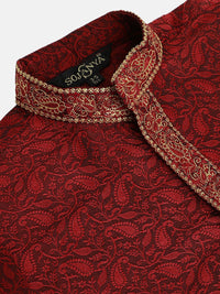 SOJANYA Boys Maroon Paisley Benang Sulam Bekerja Kurta Lurus