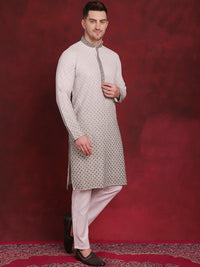 Jompers Geometric Embroidered Mandarin Collar Sequinned Straight Kurta