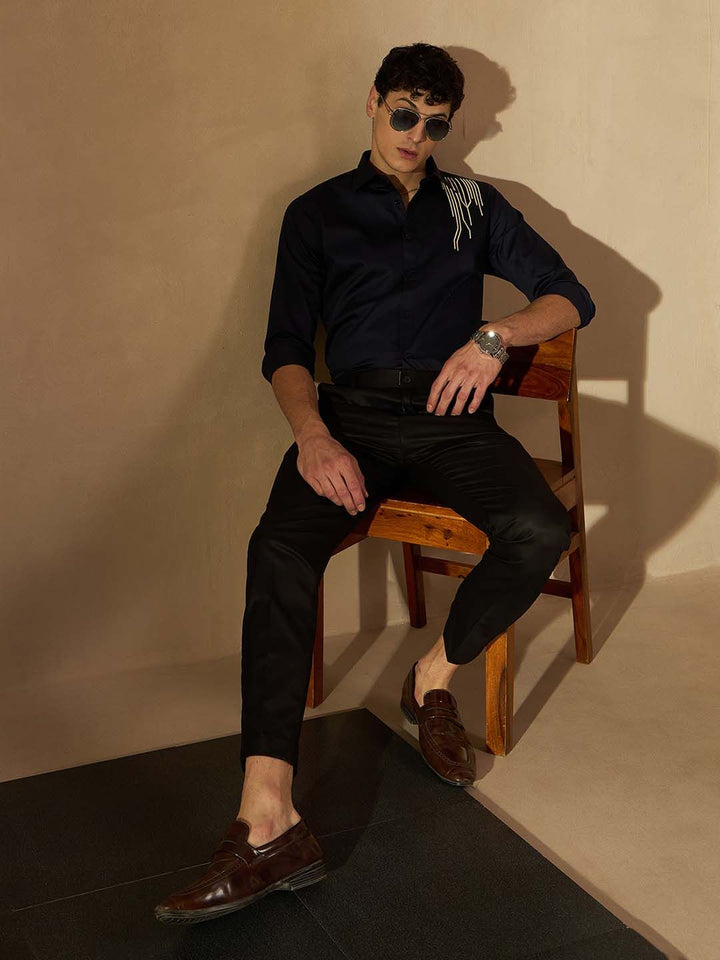 DENNISON Men Black Smart Tapered Fit Formal Trousers