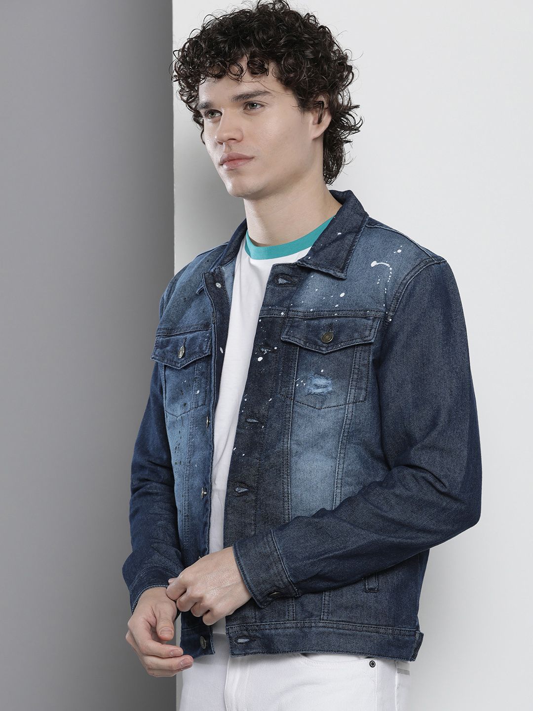 The Indian Garage Co Men Blue Woven Denim Jacket