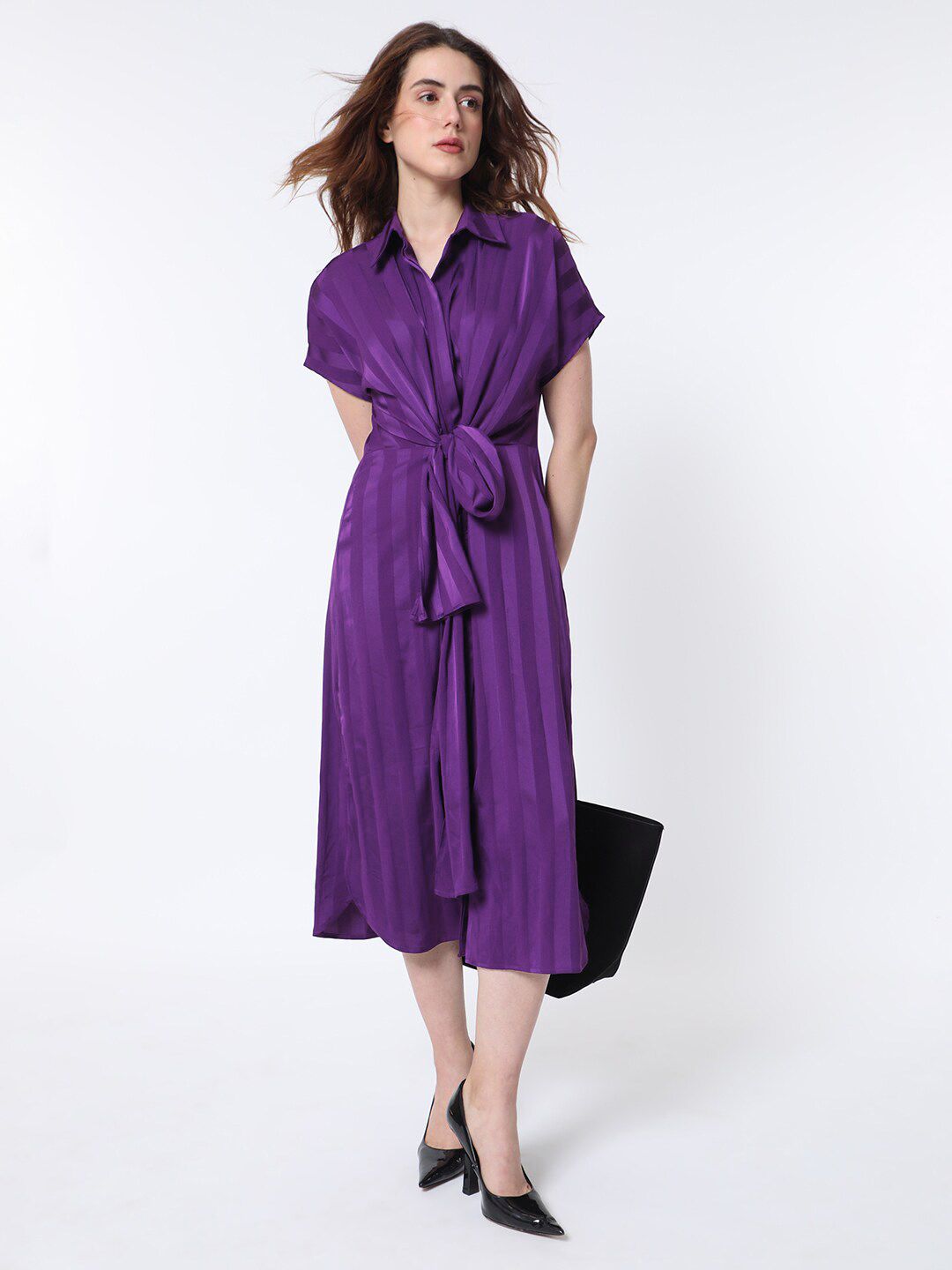 RAREISM Striped A-Line Midi Dress