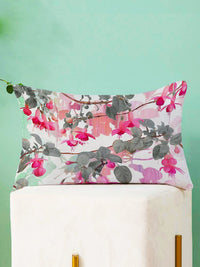 STITCHNEST Green & Pink Set of 2 Floral Rectangle Cushion Covers