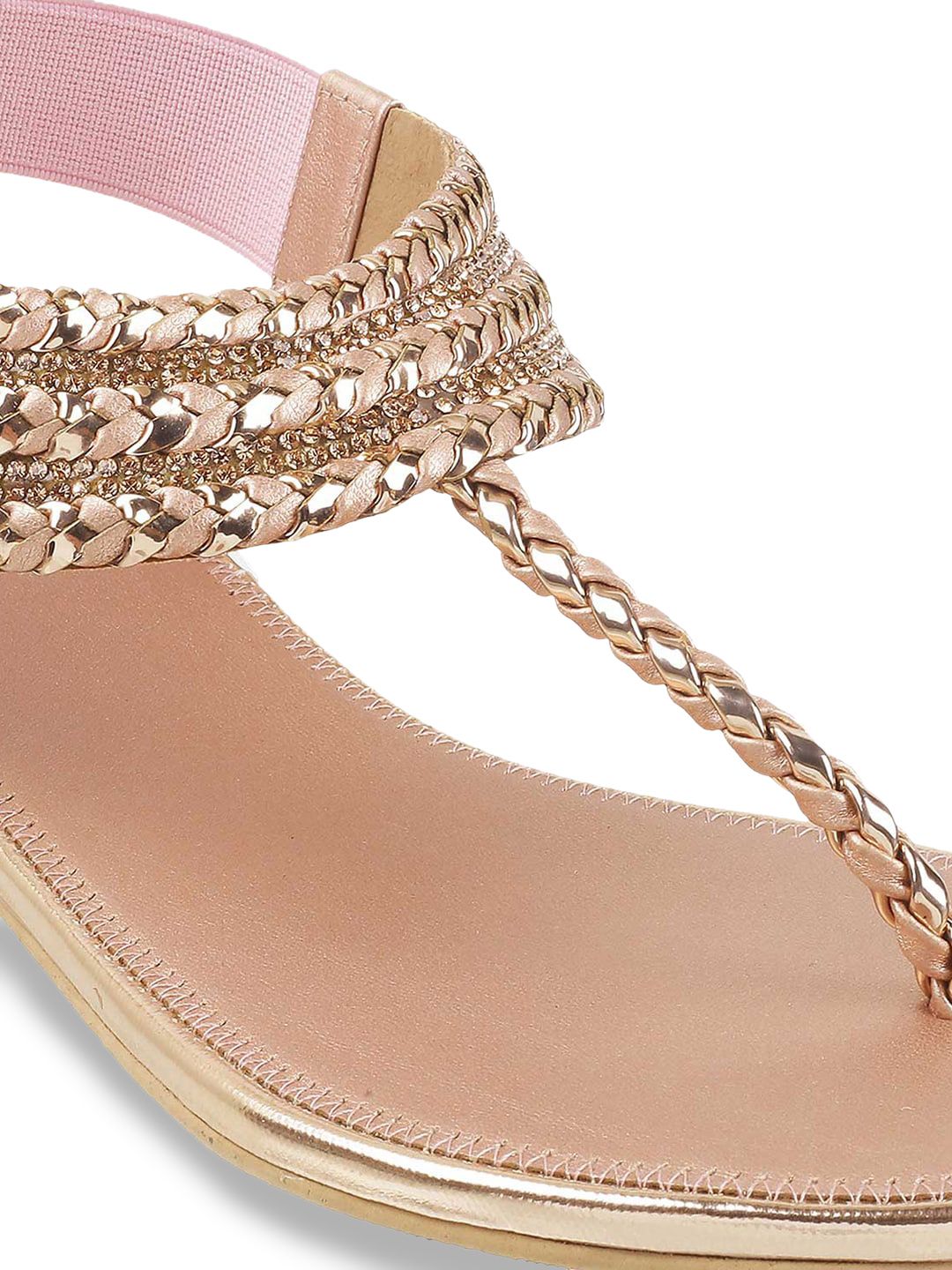Metro Women Peach-Coloured Embellished Ethnic T-Strap Flats