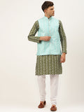 SOJANYA Men Green Ethnic Motifs Embroidered Thread Work Kurta with Churidar