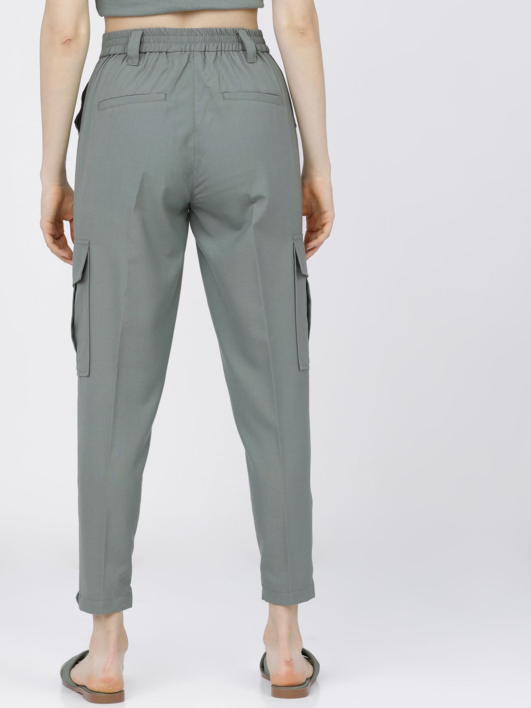 Tokyo Talkies Women Mint Green Tapered Fit Cargos Trousers