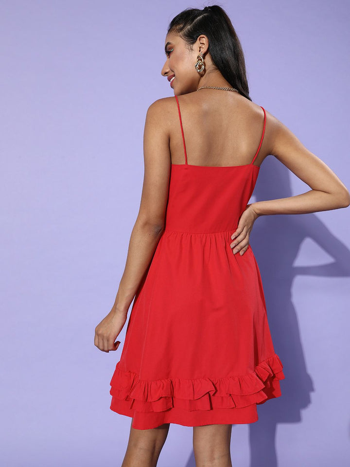 STREET 9 Women Red Solid Ruffled Dress