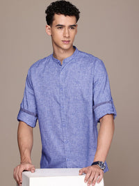 French Connection Slim Fit Band Collar Roll-Up Sleeves Casual Shirt
