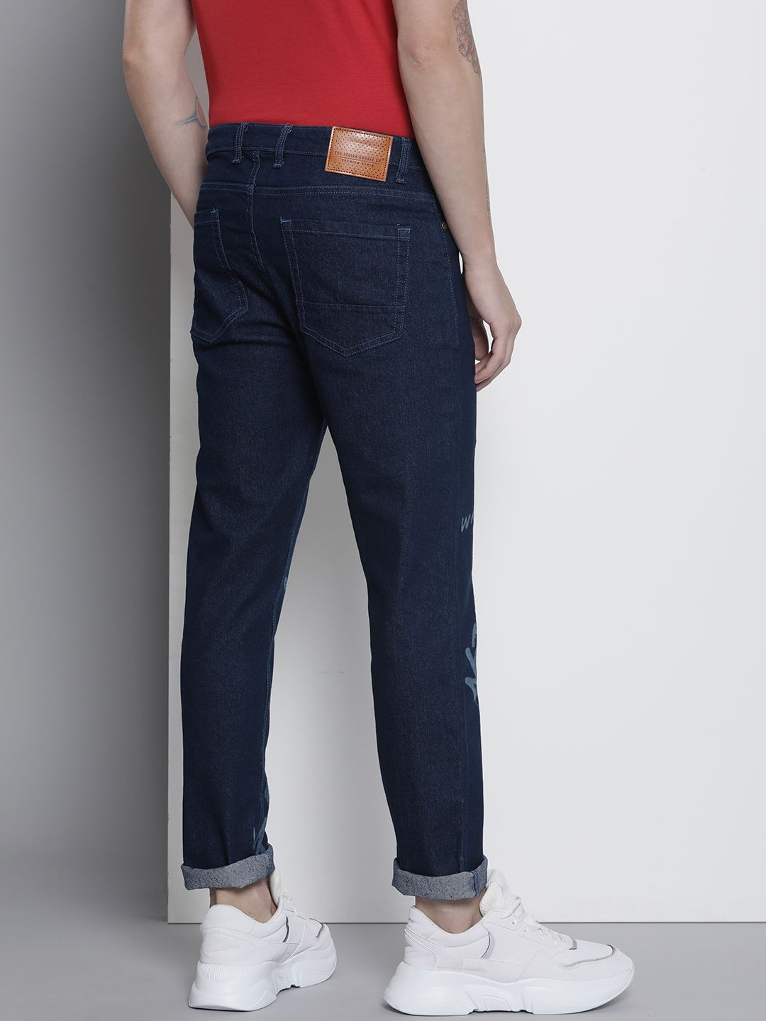 The Indian Garage Co Men Navy Blue Slim Fit Printed Stretchable Jeans