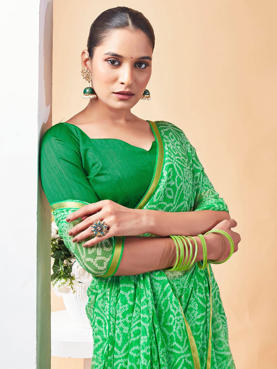 KALINI Bandhani Zari Pure Chiffon Bandhani Saree