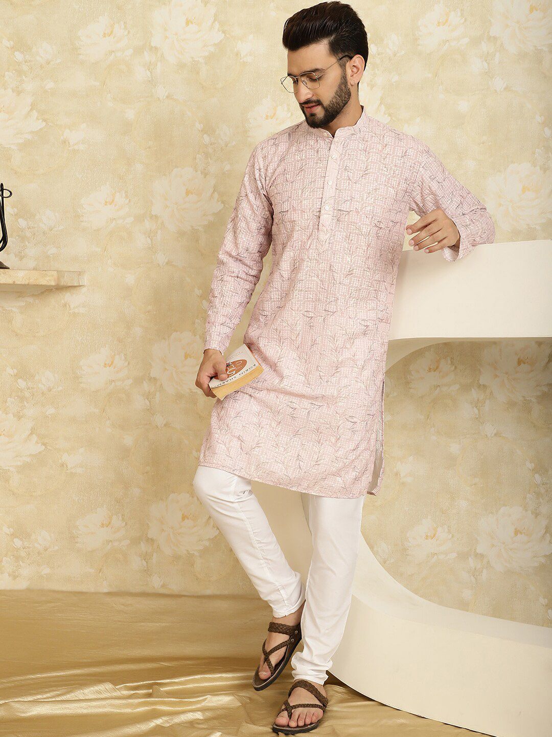 SOJANYA Ethnic Motifs Embroidered Thread Work Pure Cotton Kurta with Churidar