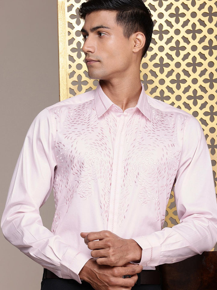 House of Pataudi Self Design Pure Cotton Opaque Party Shirt