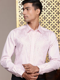 House of Pataudi Self Design Pure Cotton Opaque Party Shirt