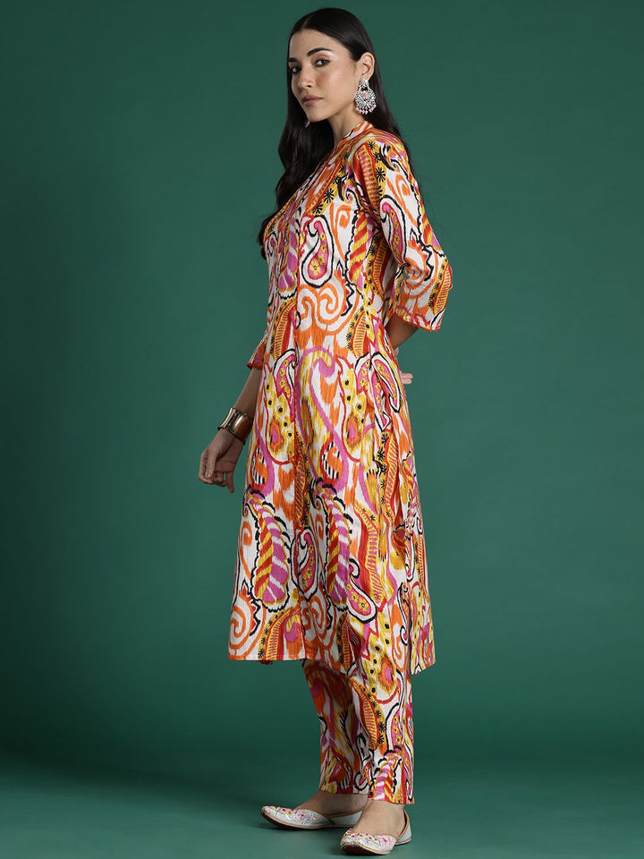 Indo Era Women Paisley Printed Panelled Pure Cotton Kurta with Trousers