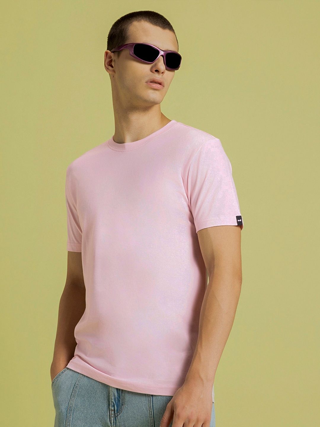 Bewakoof Pink Round Neck Short Sleeves Pure Cotton Regular T-shirt