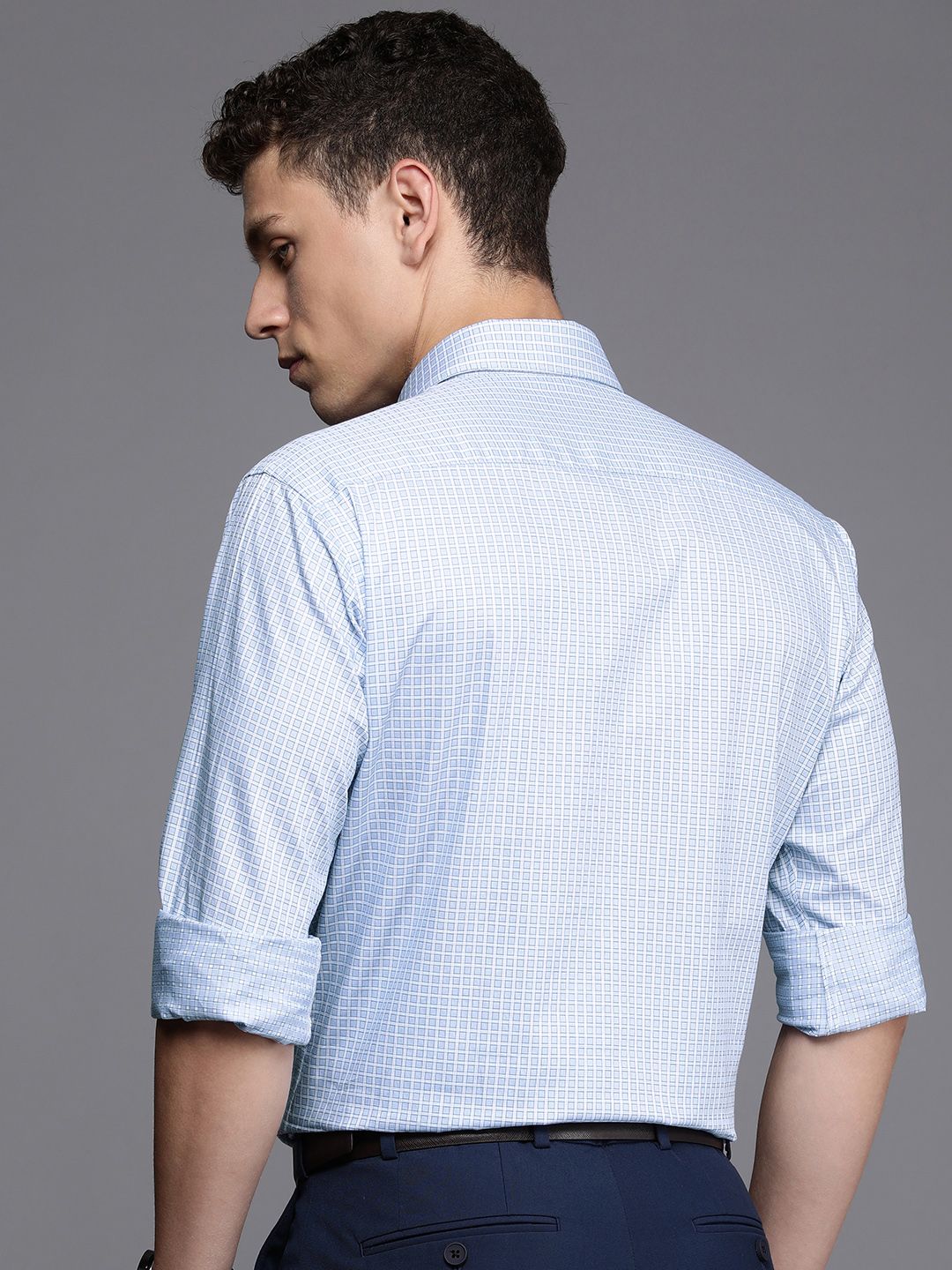 Raymond Slim Fit Self Checked Opaque Pure Cotton Formal Shirt