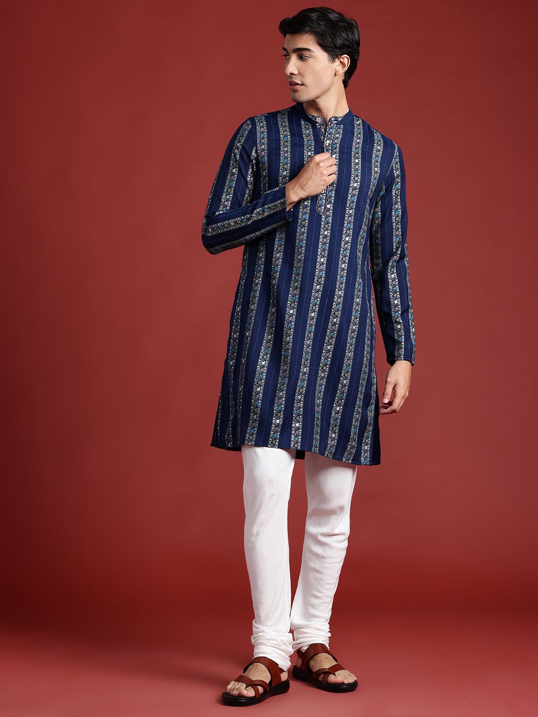 Anouk Indie Floral Striped Straight Kurta