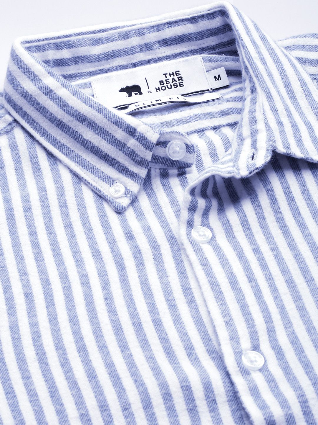 THE BEAR HOUSE Men Blue & White Slim Fit Striped Casual Shirt