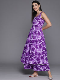 Varanga Women Floral Printed Empire Silk Crepe Kurta with Trousers & Dupatta