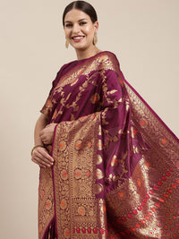 Saree mall Purple & Gold-Toned Floral Silk Blend Sarees