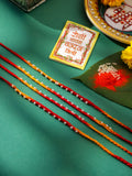 NVR Unisex Set of 4 Pearls Traditional Red Thread Rakhi With Roli Chawal