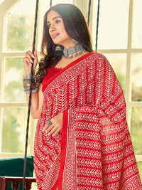 Saree mall Red & White Ethnic Motifs Dabu Sarees