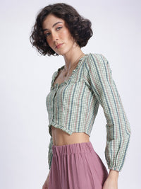 DressBerry Sheer Seersucker Frill Detail Shirt-Style Top