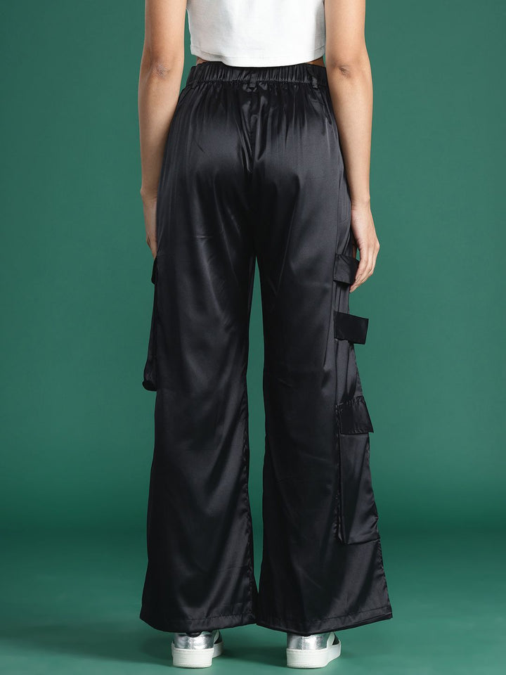 DressBerry Women Satin Finish Cargo Style Pleated Trousers