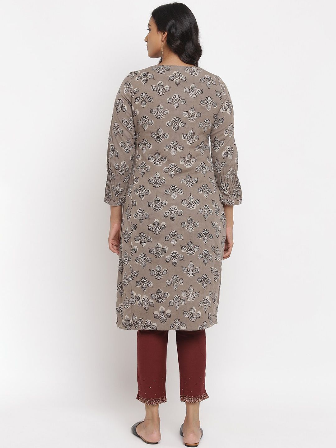 W The Folksong Collection Women Grey Ethnic Motifs Thread Work Kurta
