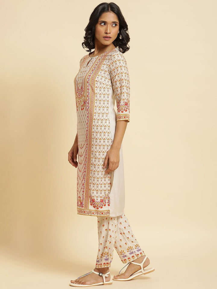 W Floral Printed Straight Kurta With Trousers & Dupatta