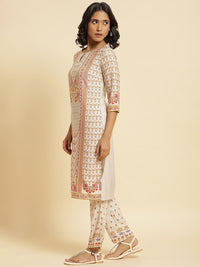 W Floral Printed Straight Kurta With Trousers & Dupatta
