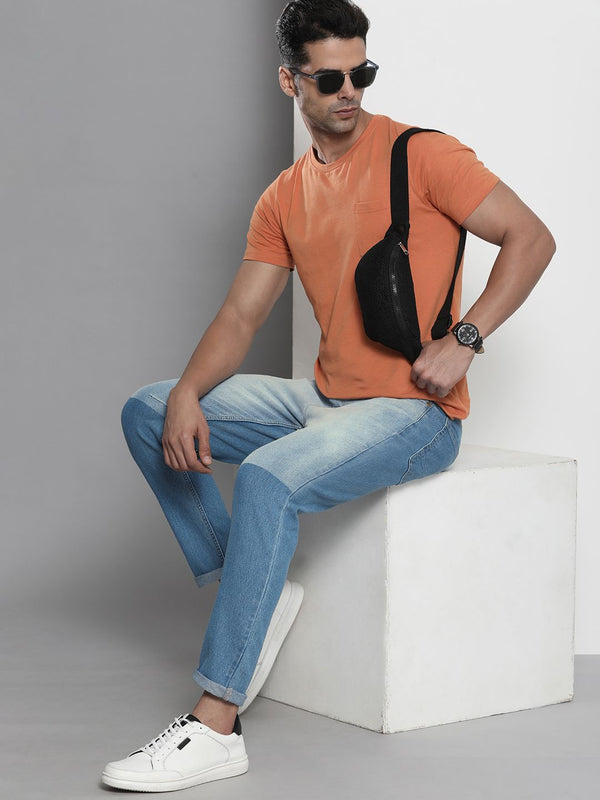 Garage India CO Men lelaki biru langsing fit cahaya pudar asid seluar jeans yang boleh diregangkan