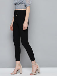 SASSAFRAS Women Black Solid High-Waist Treggings