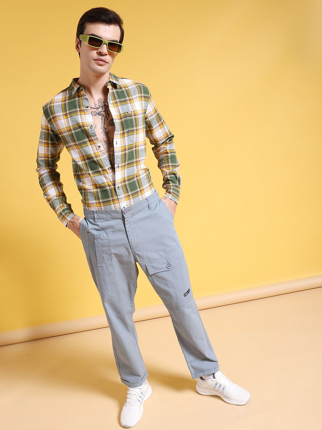 The Indian Garage Co Slim Fit Tartan Checked Pure Cotton Casual Shirt