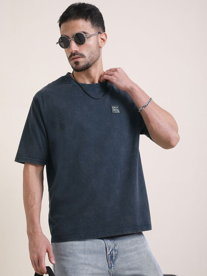 Difference Of Opinion Men Oversized Acid Wash Printed Tshirt