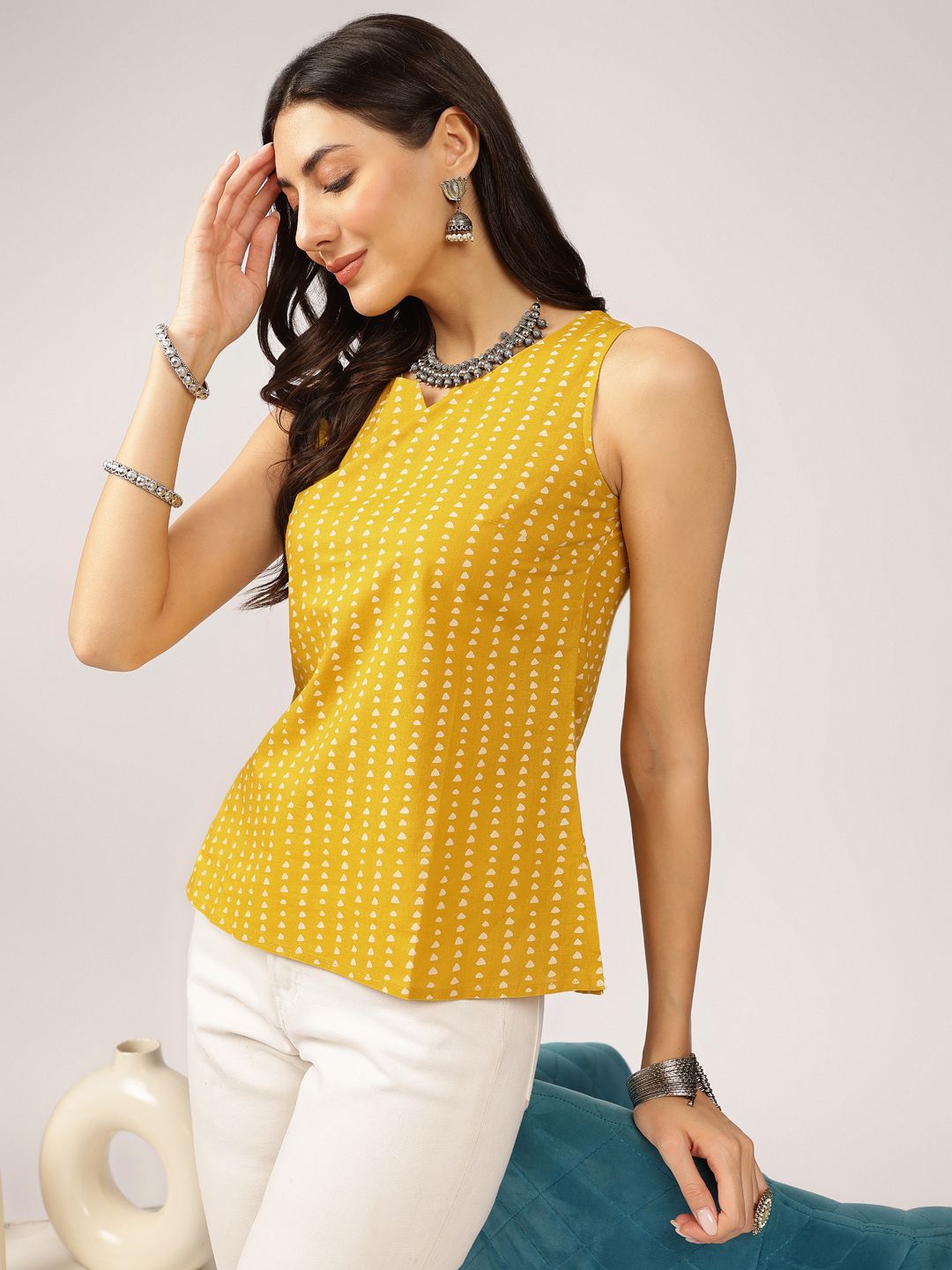 Anouk Geometric Printed Sleeveless Cotton Top