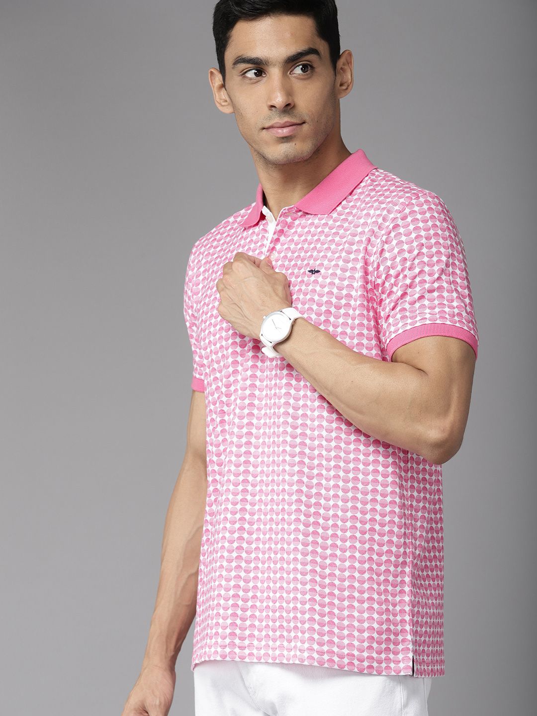 Park Avenue Men Geometric Print Polo Collar Slim Fit T-shirt