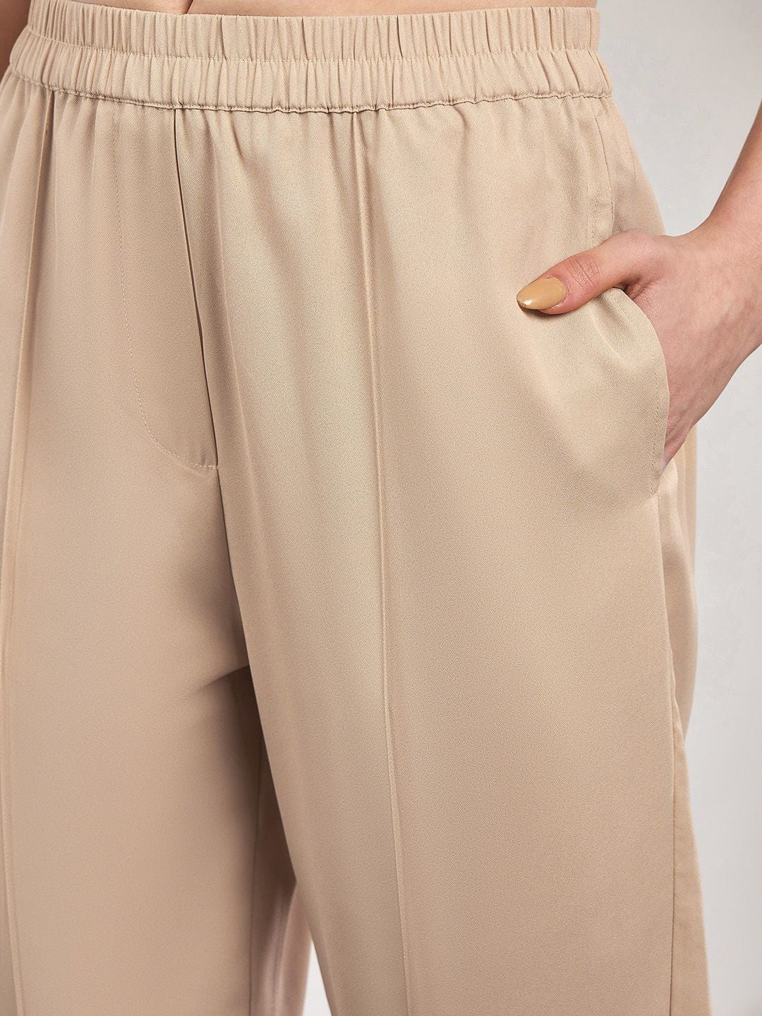 SASSAFRAS Beige & White Colorblocked Shirt & Darted Trousers Co-ords