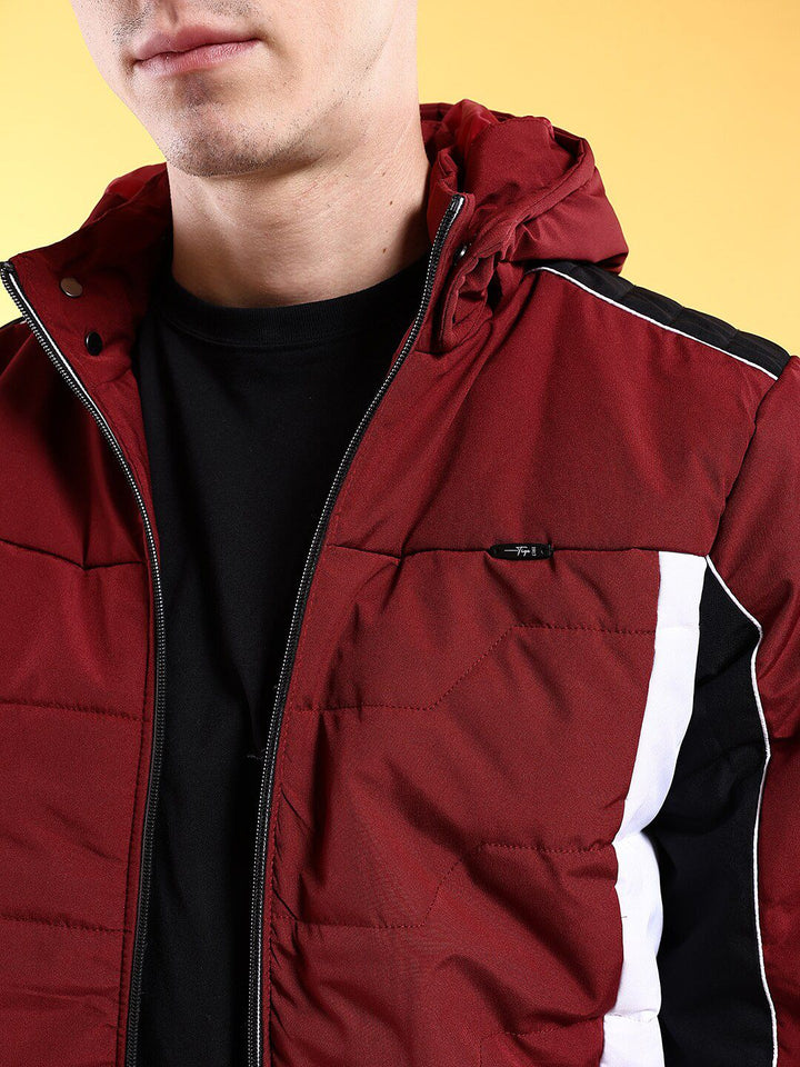 The Indian Garage Co Men Colourblocked Bomber Jacket with Hood