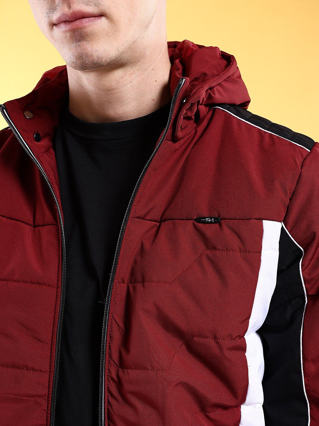The Indian Garage Co Men Colourblocked Bomber Jacket with Hood