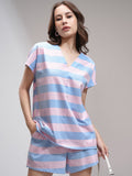 Tokyo Talkies Women Striped Relaxed Top Shorts Co-Ord Set
