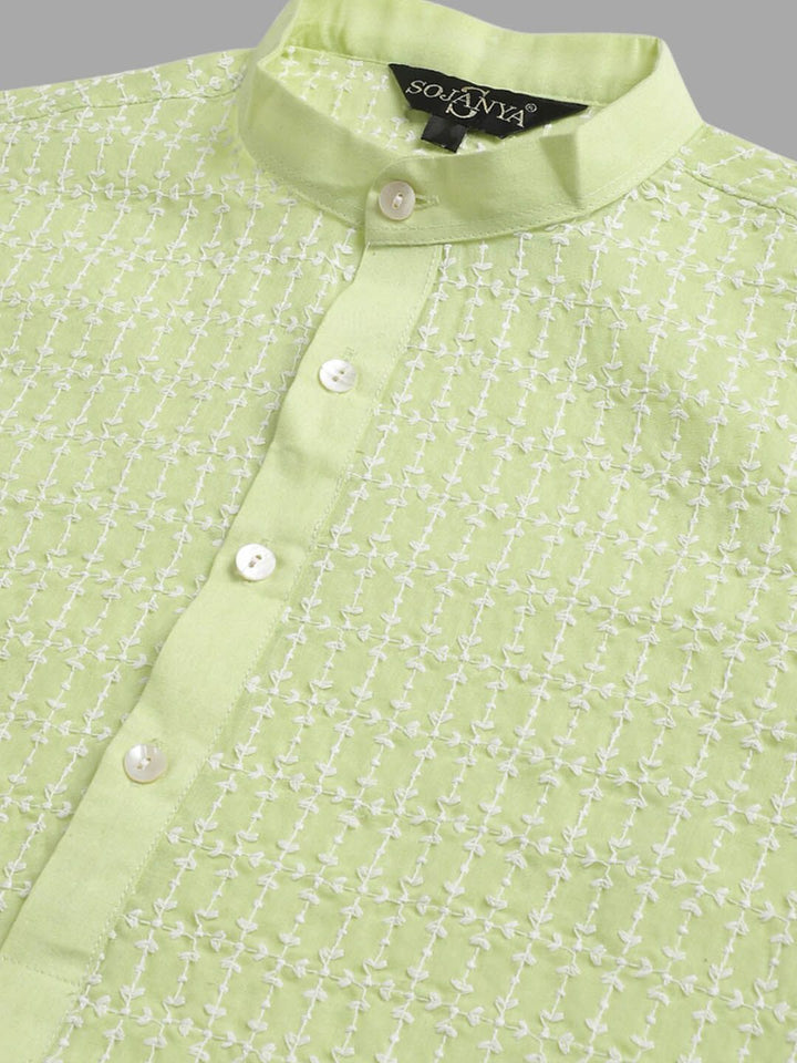 SOJANYA Geometric Embroidered Chikankari Pure Cotton Kurta With Churidar