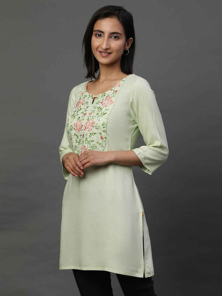 AURELIA Floral Embroidered Keyhole Neck Straight Kurti