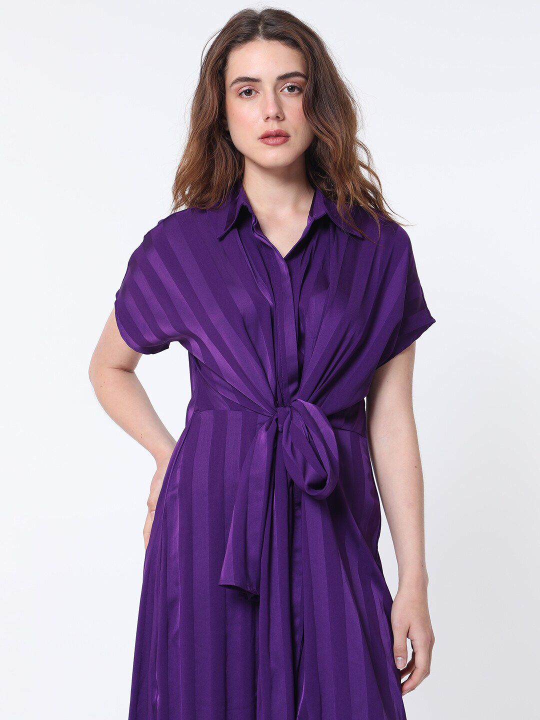 RAREISM Striped A-Line Midi Dress